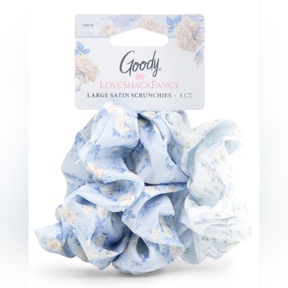 LoveShackFancy x Goody Large Satin Scrunchies "Everblooming Rosettes" Set of 3